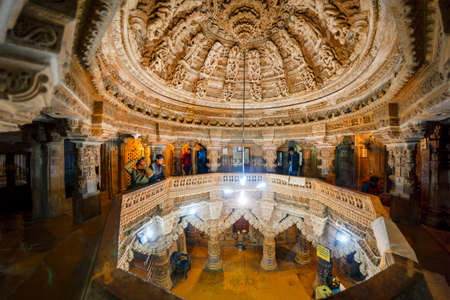 Jaisalmer, India January 5, 2020: Beautiful interior of the Jain Temple in Fort Jaisalmer. A chamber dome with graceful figures of characters from Hindu mythology.のeditorial素材