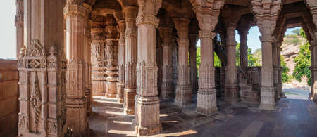 Ancient rock curved temples of Hindu Gods and goddess at Mandor garden, Jodhpur, Rajasthan, Indiaのeditorial素材
