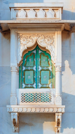 Beautiful stone window framing at Nayeem Yog Meditation Center, Jaswant Thada Jodhpur Indiaのeditorial素材