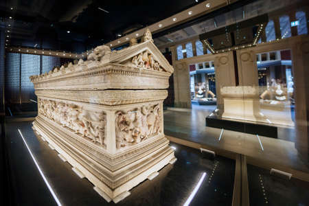 ISTANBUL, TURKEY - JANUARY 01, 2021: Ancient Roman sarcophagus of the 3rd century BC in the Museum of Archeologyのeditorial素材