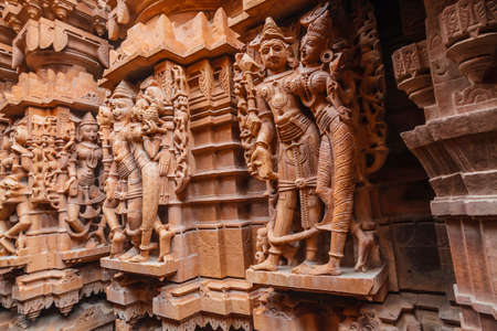 Beautifully carved idols, Jain Temple, situated in the fort complex, Jaisalmer, Rajasthan, India.の写真素材