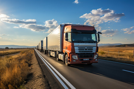 Caravan or convoy of trucks in line on a country highwayの素材