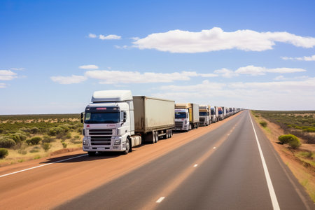 Caravan or convoy of trucks in line on a country highwayの素材