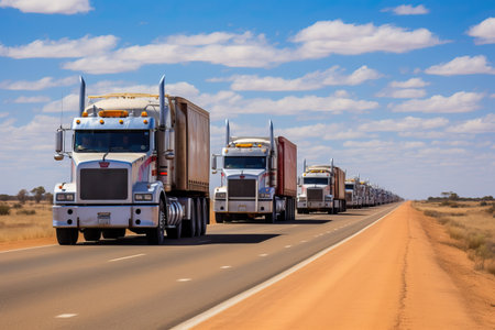 Caravan or convoy of trucks in line on a country highwayの素材