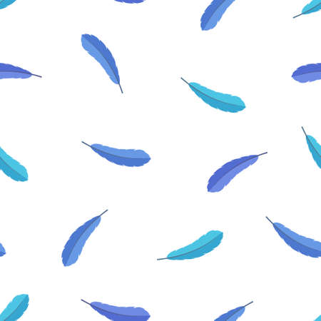 Seamless color pattern. Flat bird feather. Background with graceful curved feathers for illustration of softness, flight, animal theme. Simple design for wallpaper, textileのイラスト素材