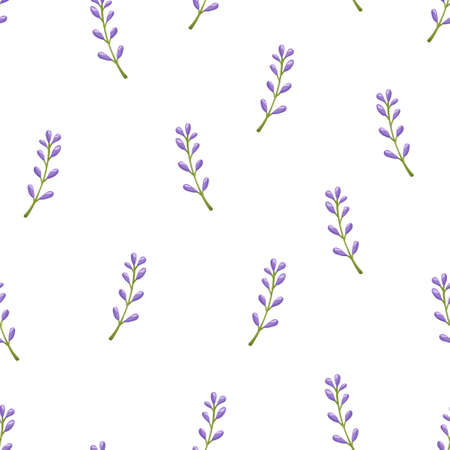 Color seamless pattern. Lavender flat illustration on white background. Floral spring with purple flowers. Cute design for fabric and wrapping paperのイラスト素材