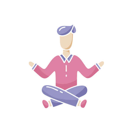 Person in lotus position. Calmness, concentration, meditation concept. Color vector illustration. Hand drawn design for yoga. Cartoon flat character with empty face isolated on white backgroundのイラスト素材