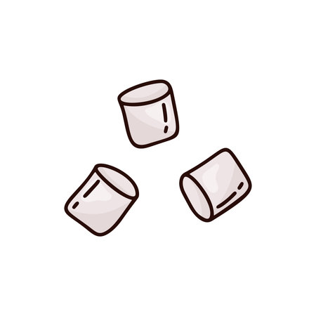 Doodle marshmallow icon. Hand drawn vector set. Color illustration for food, cooking, product design. Cartoon isolated candy on white background. Line art elementsのイラスト素材