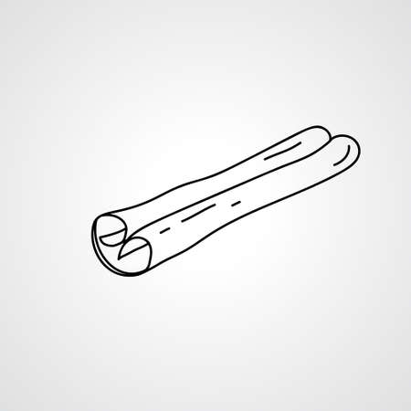 Rolled cinnamon stick on white background. Contour food vector illustration. Cartoon hand drawn spice. Isolated black icon. Freehand line art pictureのイラスト素材