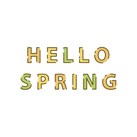 Hello spring. Line art text for banner, card, poster. Color vector illustration with contour. Isolated flat icon on white backgroundのイラスト素材