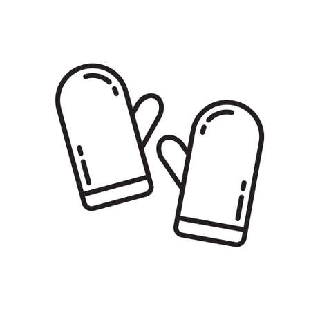Pair of mittens icon. Thin line art template for winter accessories . Black and white illustration. Contour hand drawn isolated vector image on white backgroundのイラスト素材