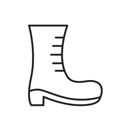 Boot with lacing icon. Thin line art template for high shoe . Black and white illustration. Contour hand drawn isolated vector image on white backgroundのイラスト素材