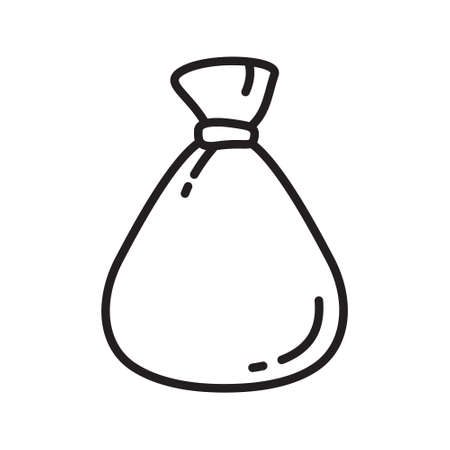 Empty bag icon. Line art symbol for hygienic bag, money, savings, waste. Black and white simple illustration. Contour hand drawn isolated vector image on white backgroundのイラスト素材