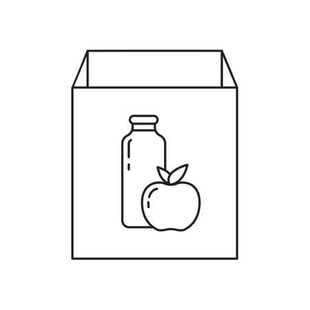 Packaging box with food and drink icon. Sorting, packaging, storage, transportation, delivery, shopping stuffs. Linear template for logo. Black and white illustration. Contour isolated vector imageのイラスト素材
