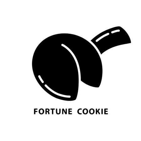 Cutout silhouette Fortune cookie with paper edge, side view icon. Outline logo for pastries, asian food. Black illustration. Flat isolated vector image on white background. Symbol for menu restaurantのイラスト素材