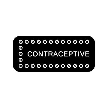 Cutout silhouette Blister of contraception. Outline icon of pill pack. Black illustration of small round medicines in package. Flat isolated vector image on white background. Birth control pillsのイラスト素材