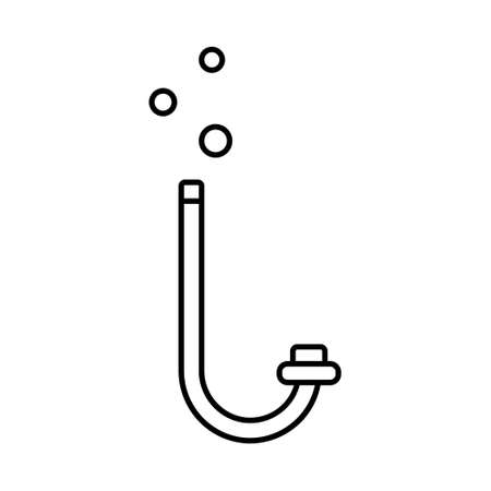 Snorkeling tube with air bubbles icon. Linear logo of scuba diving. Black simple illustration of accessory for swimming. Contour isolated vector image on white backgroundのイラスト素材