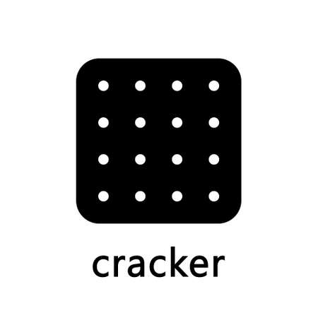 Cutout silhouette Square cracker icon. Outline of biscuit with hole pattern, snack. Black simple illustration. Flat isolated vector image on white backgroundのイラスト素材