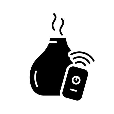 Cutout silhouette Home humidifier, aroma diffuser with wifi remote control. Outline icon of air freshener. Black illustration of electric device for microclimate. Isolated vector on white backgroundのイラスト素材