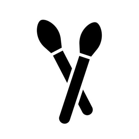 Silhouette Crossed eyeshadow brushes. Two round brushes with porous foam applicator. Outline icon of makeup tools. Black illustration of visagiste, cosmetics. Flat isolated vector on white backgroundのイラスト素材