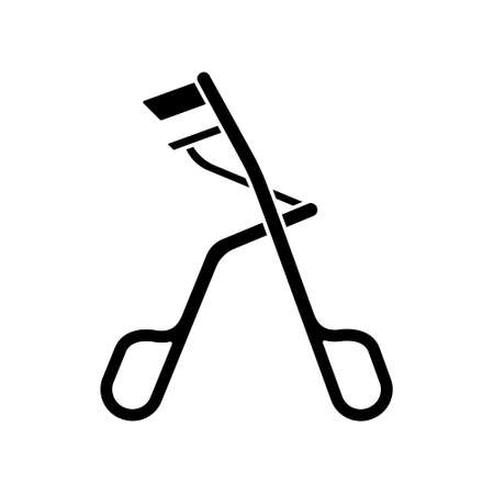 Cutout silhouette Eyelash curler icon. Outline icon. Black simple illustration of metal tool for professional makeup. Flat isolated vector emblem on white backgroundのイラスト素材