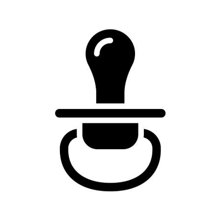 Silhouette Nipple for baby with handle. Outline icon of pacifier for infant. Black simple illustration of soother or dummy. Flat isolated vector image on white backgroundのイラスト素材
