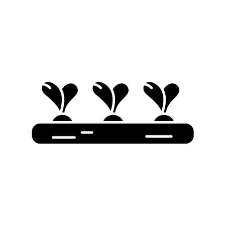 Silhouette Garden bed with three vegetables. Outline  of agriculture, farming, harvesting. Black illustration of part of soil with tuberous plants. Flat isolated vector on white backgroundのイラスト素材