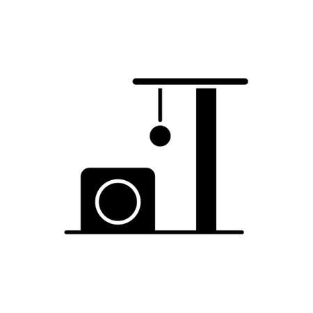 Cutout silhouette Cat house with scratching post and hanging toy. Outline icon for pet shop, product. Black illustration. Flat isolated vector image on white background. Interior item for playful catsのイラスト素材
