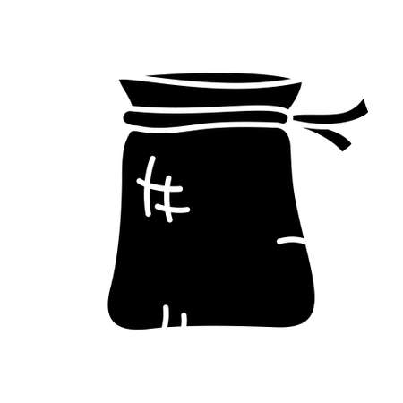 Silhouette Textile bag with ties for food. Outline icon for zero waste. Hand drawn illustration of rejection of plastic packaging. Flat eco friendly bag for vegetables, fruits, cereals, nuts, breadのイラスト素材