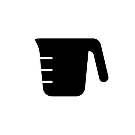Silhouette Measuring cup with pour spout, handle. Outline icon of kitchen utensils. Black illustration of dish to measure liquid, dry cooking ingredients. Flat isolated vector emblem, white backgroundのイラスト素材