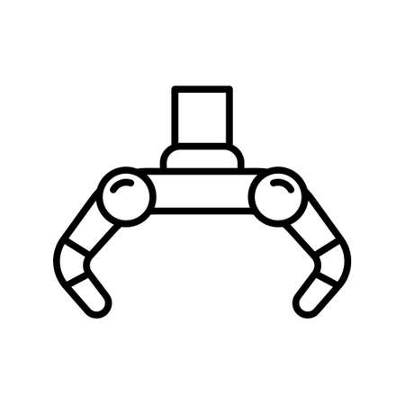 Robotic claw icon. Linear  of open grabber. Black simple illustration of mechanical arm for grabbing items, process automation, machinery. Contour isolated vector emblem on white backgroundのイラスト素材