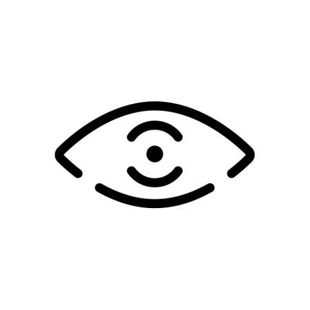 Eye. Oculist . Linear icon of stylized human eye with pupil. Black simple illustration of vision test, video cam. Contour isolated vector pictogram on white backgroundのイラスト素材
