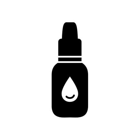 Silhouette Droplet packaging. Outline icon of liquid medication to moisturize, eye or nasal drops. Black illustration of bottle with knurled cap. Flat isolated vector pictogram on white backgroundのイラスト素材