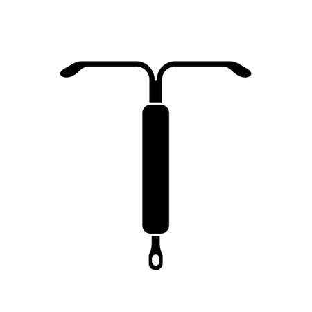 Cutout silhouette Intrauterine device icon. Outline of T-shaped IUD. Black simple illustration of vaginal contraception. Flat isolated vector image on white backgroundのイラスト素材
