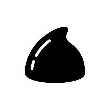 Silhouette of single chocolate chip icon. Outline of baking chocolate drops. Black illustration of ingredient for cooking dessert, sweets. Flat isolated vector on white background. Cocoa foodのイラスト素材