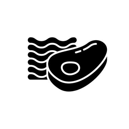 Ground beef. Silhouette icon of minced meat with tenderloin. Black simple illustration of semi-finished meat products for hamburger. Flat isolated vector pictogram on white backgroundのイラスト素材