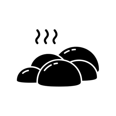 Hot coals, pile of heating element in sauna. Silhouette icon of massage stones for spa treatment. Black simple illustration of alternative medicine. Outline isolated vector pictogram, white backgroundのイラスト素材