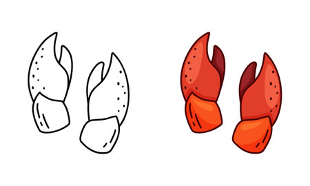Crab claws doodle icon. Part of lobster or crayfish. Linear and color version. Black simple illustration of sea food. Contour isolated vector pictogram on white backgroundのイラスト素材