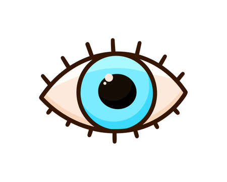 Open eye with eyelashes. Color doodle icon. Hand drawn simple illustration of part of human body. Contour isolated vector pictogram on white backgroundのイラスト素材