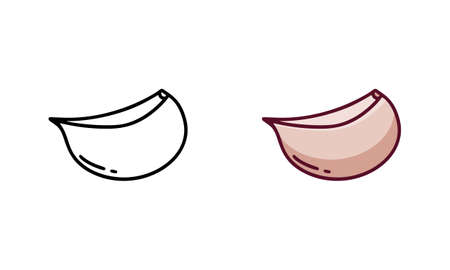 Garlic clove doodle icon. Linear and color version. Black simple illustration of spicy food ingredient. Contour isolated vector pictogram on white backgroundのイラスト素材
