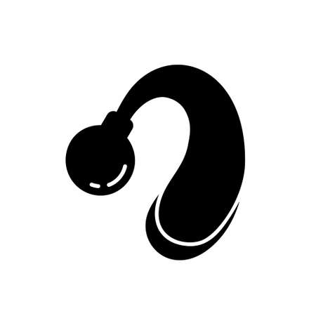 Hearing aid silhouette icon. Black simple illustration of BTE or hearing enhancer. Contour isolated vector pictogram on white backgroundのイラスト素材