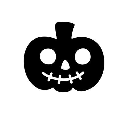 Silhouette icon of smiling halloween pumpkin. Cartoon flat illustration. Black isolated vector element on white backgroundのイラスト素材