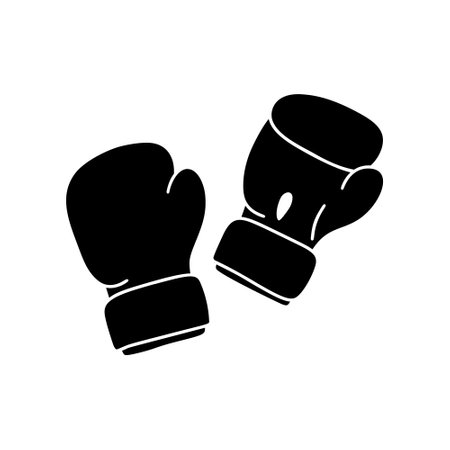 Boxing gloves silhouette icon. Hand drawn simple illustration of attribute for sport. Black isolated vector pictogram on white backgroundのイラスト素材