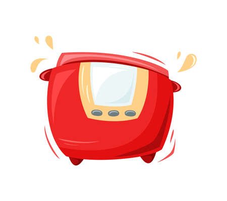 Multicooker. Stylized kitchen utensil. Cartoon flat illustration of electric cooking device. Color isolated vector element on white backgroundのイラスト素材