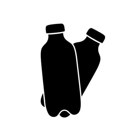 Silhouette icon of two PET bottles. Hand drawn simple illustration of plastic container for water, liquid, oil. Black isolated vector pictogram on white backgroundのイラスト素材