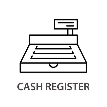 Cash register linear icon. Outline simple vector of electronic machine for supermarket, shop, store. Contour isolated pictogram on white backgroundのイラスト素材