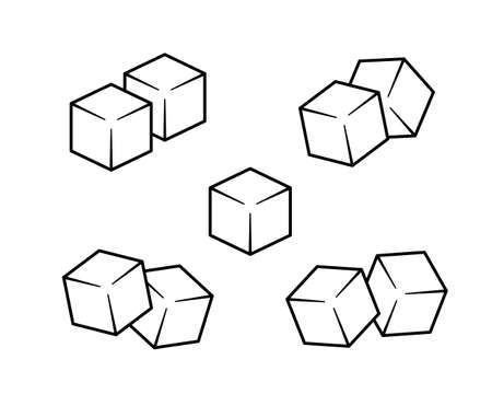 Sugar or ice cubes, linear icons set. Outline simple vector. Contour isolated pictogram on white backgroundのイラスト素材