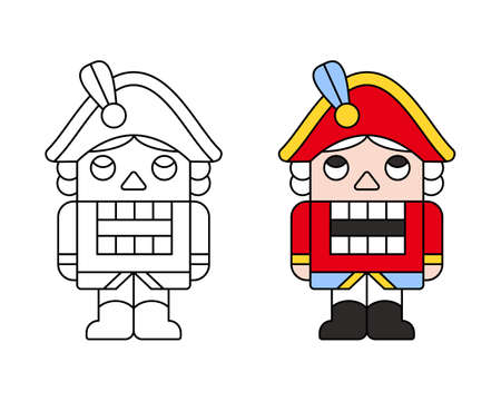 Nutcracker linear and color icon. Outline simple vector of toy soldier for cracking nuts. Contour isolated pictogram on white backgroundのイラスト素材