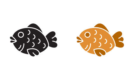 Taiyaki silhouette icon, black and color. Japanese sponge cake in shape of fish. Contour isolated vector pictogram on white backgroundのイラスト素材