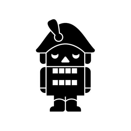 Nutcracker silhouette icon. Black simple vector of toy soldier for cracking nuts. Contour isolated pictogram on white backgroundのイラスト素材